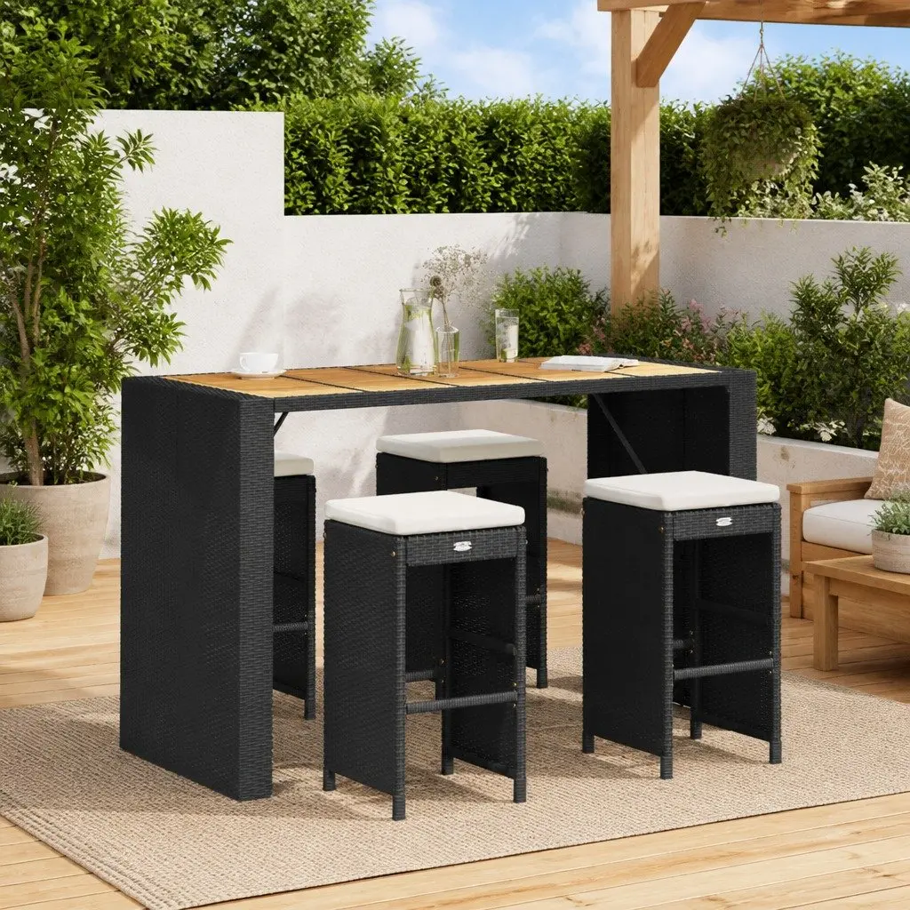 Outdoor Bar Stools Set Padded Cushions Black