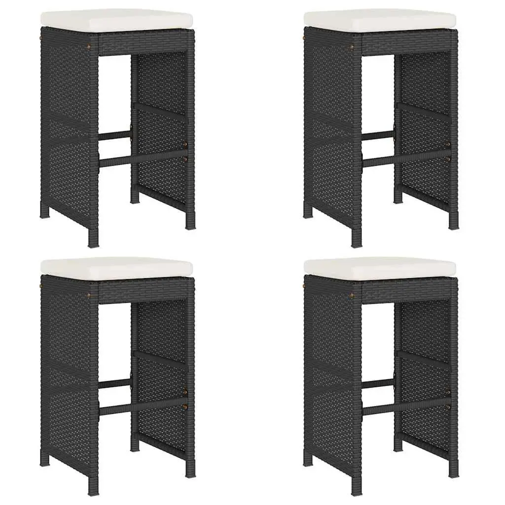 Outdoor Bar Stools Set Padded Cushions Black