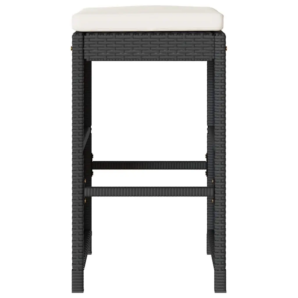 Outdoor Bar Stools Set Padded Cushions Black