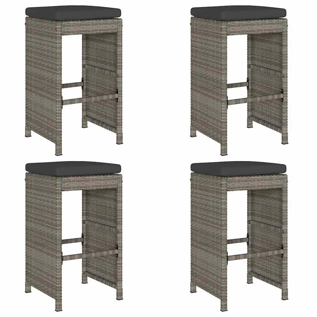 Outdoor Bar Stools Set 4 pcs Garden Seating with Cushions Grey Poly Rattan