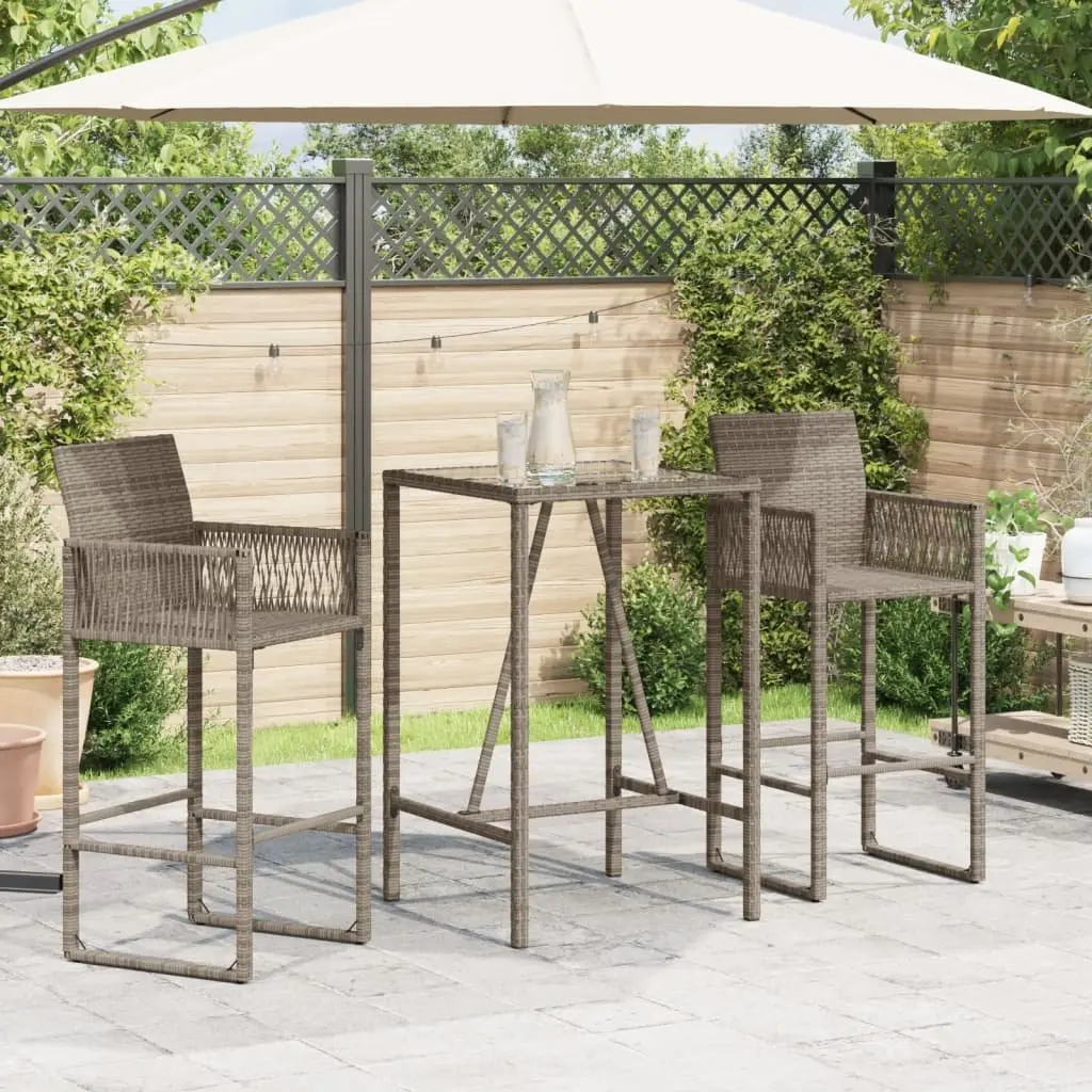 Garden Bar Table Grey Poly Rattan 70 x 70 x 110 cm Tempered Glass Top Powder Coated Steel Frame Outdoor Furniture