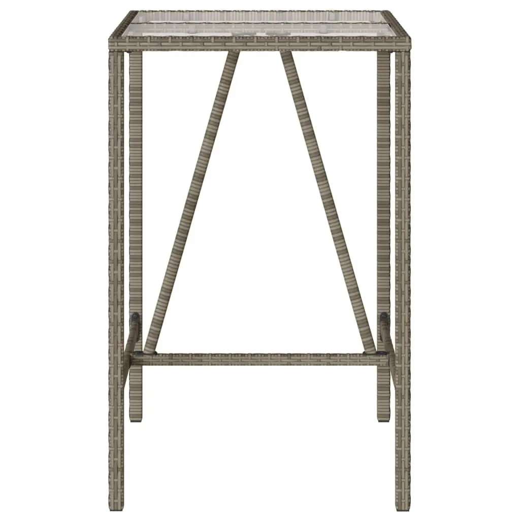 Garden Bar Table Grey Poly Rattan 70 x 70 x 110 cm Tempered Glass Top Powder Coated Steel Frame Outdoor Furniture