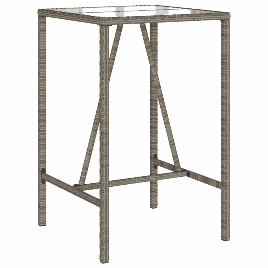 Garden Bar Table Grey Poly Rattan 70 x 70 x 110 cm Tempered Glass Top Powder Coated Steel Frame Outdoor Furniture