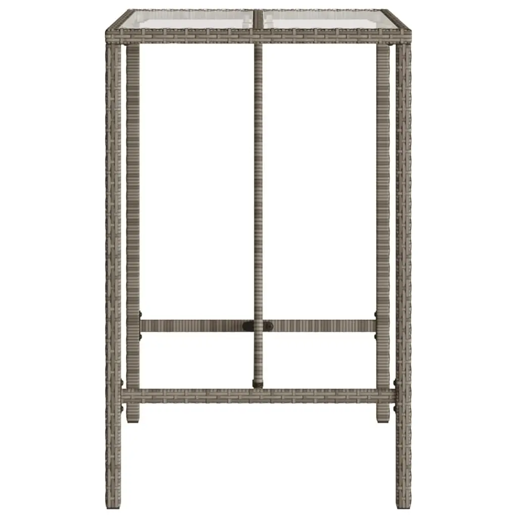 Garden Bar Table Grey Poly Rattan 70 x 70 x 110 cm Tempered Glass Top Powder Coated Steel Frame Outdoor Furniture