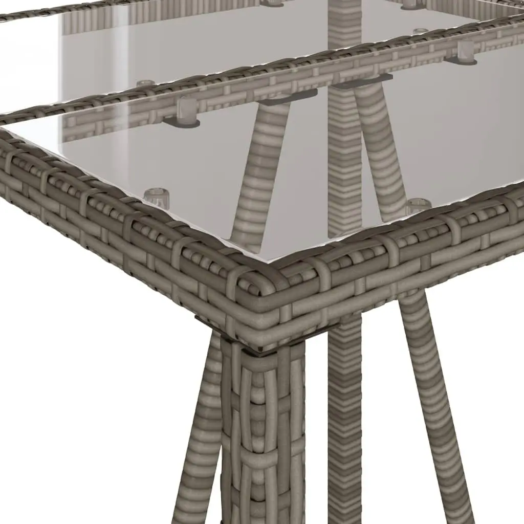Garden Bar Table Grey Poly Rattan 70 x 70 x 110 cm Tempered Glass Top Powder Coated Steel Frame Outdoor Furniture