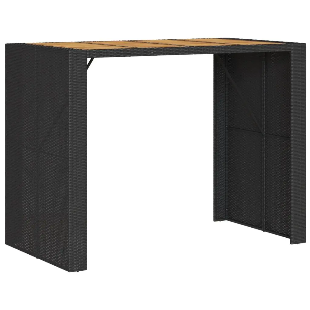 Garden Bar Table Outdoor Furniture Poly Rattan Frame Acacia Wood Top Black 145x80x110cm