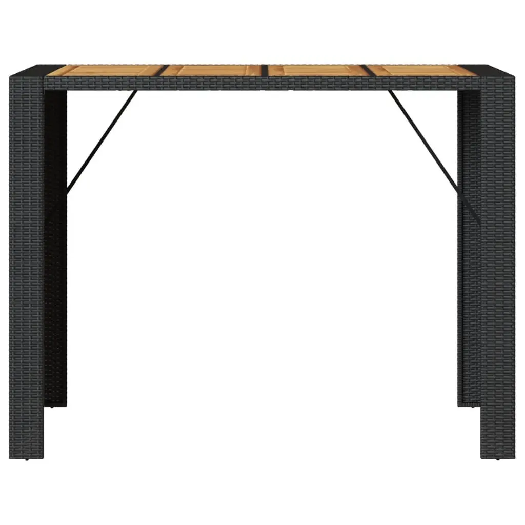 Garden Bar Table Outdoor Furniture Poly Rattan Frame Acacia Wood Top Black 145x80x110cm