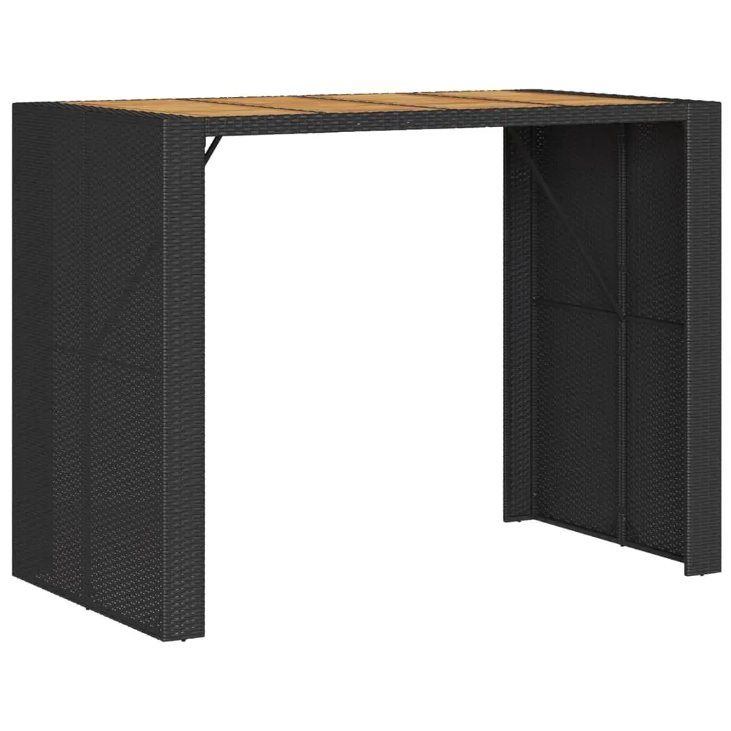 Garden Bar Table Outdoor Furniture Poly Rattan Frame Acacia Wood Top Black 145x80x110cm