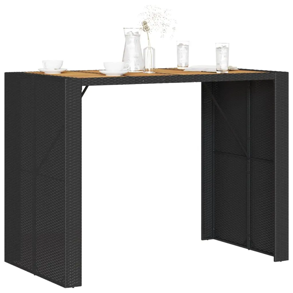 Garden Bar Table Outdoor Furniture Poly Rattan Frame Acacia Wood Top Black 145x80x110cm