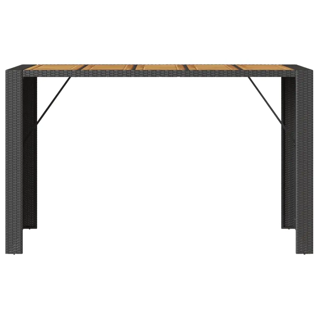 Garden Bar Table Outdoor Furniture Black Poly Rattan Acacia Wood Top 185 x 80 x 110 cm