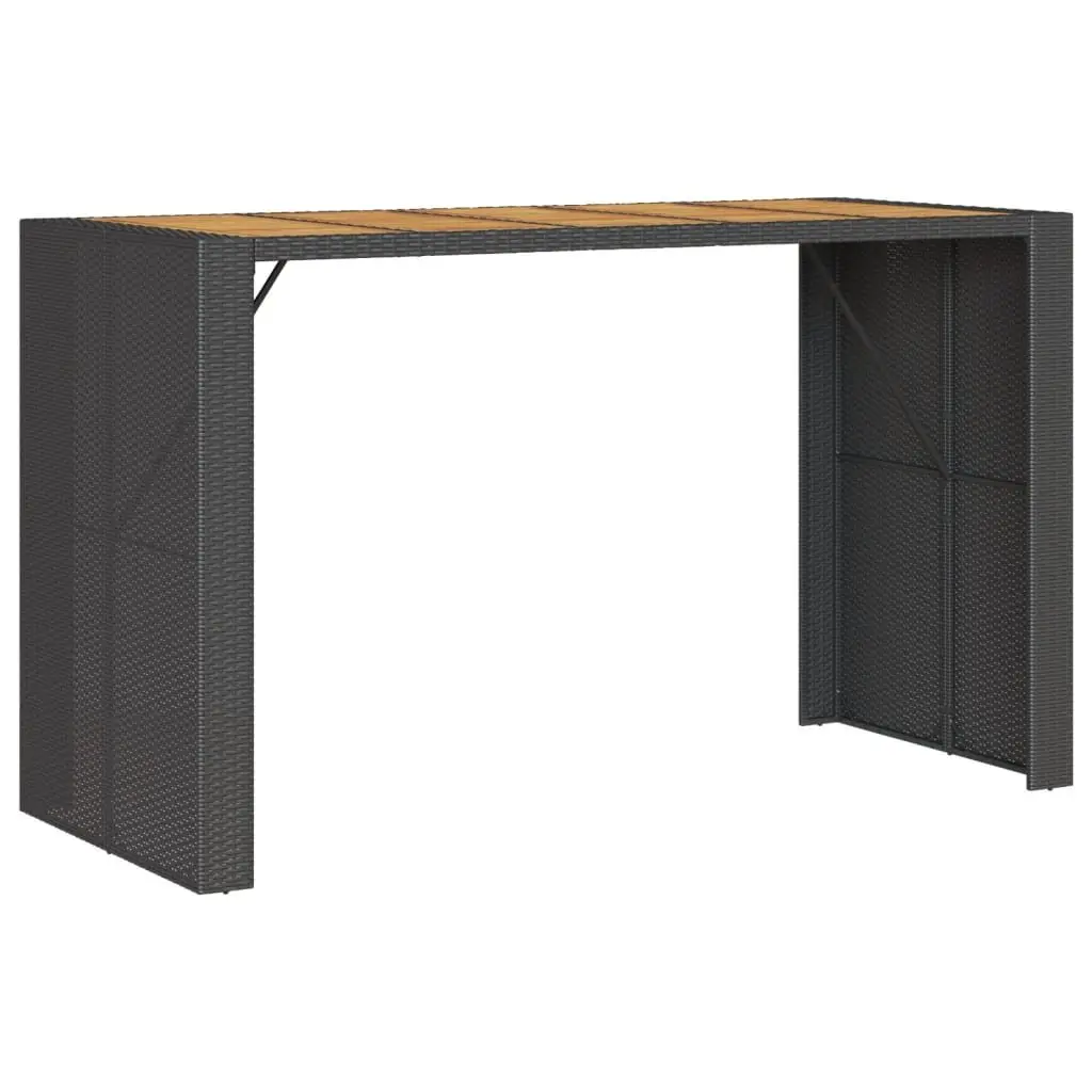 Garden Bar Table Outdoor Furniture Black Poly Rattan Acacia Wood Top 185 x 80 x 110 cm