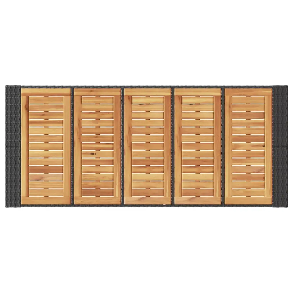 Garden Bar Table Outdoor Furniture Black Poly Rattan Acacia Wood Top 185 x 80 x 110 cm