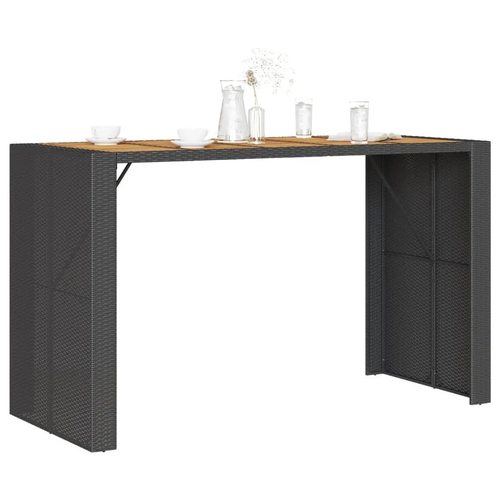 Garden Bar Table Outdoor Furniture Black Poly Rattan Acacia Wood Top 185 x 80 x 110 cm