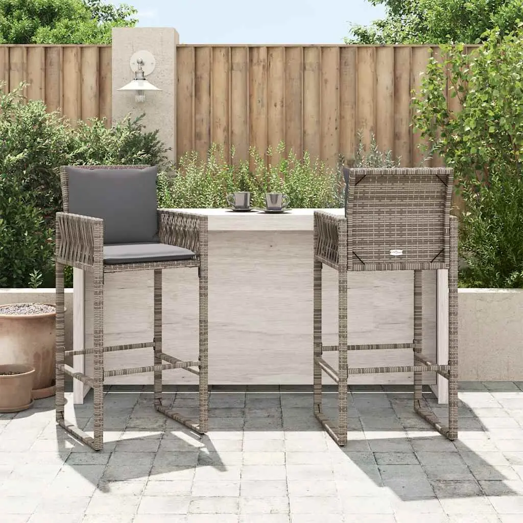 Outdoor Bar Stools with Cushions Grey 2 Piece Poly Rattan Garden Seating