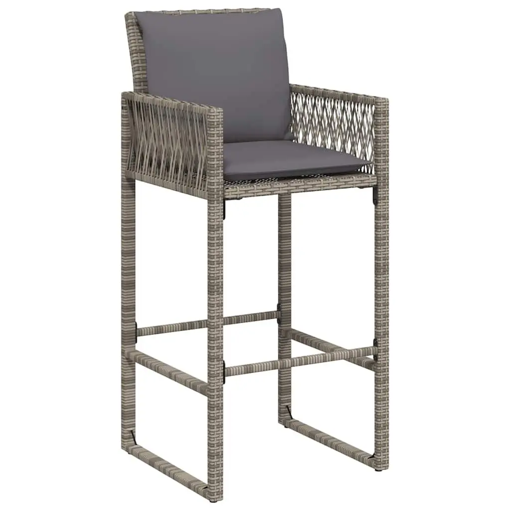 Outdoor Bar Stools with Cushions Grey 2 Piece Poly Rattan Garden Seating