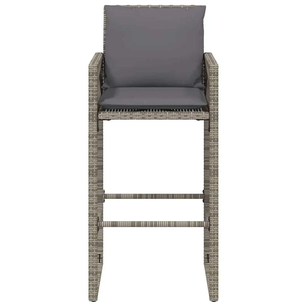 Outdoor Bar Stools with Cushions Grey 2 Piece Poly Rattan Garden Seating