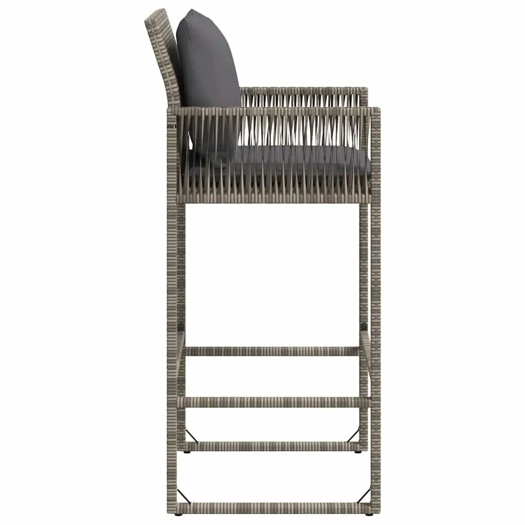 Outdoor Bar Stools with Cushions Grey 2 Piece Poly Rattan Garden Seating