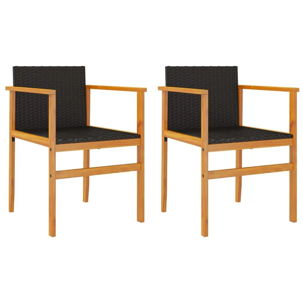 Outdoor Garden Chairs Set of 2 Black Poly Rattan Comfortable Seating Backrest