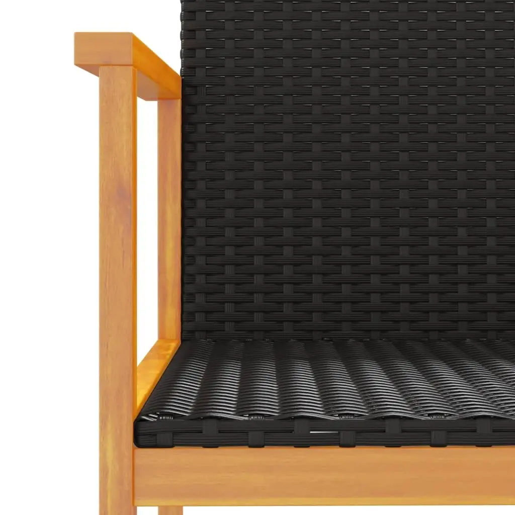 Outdoor Garden Chairs Set of 2 Black Poly Rattan Comfortable Seating Backrest