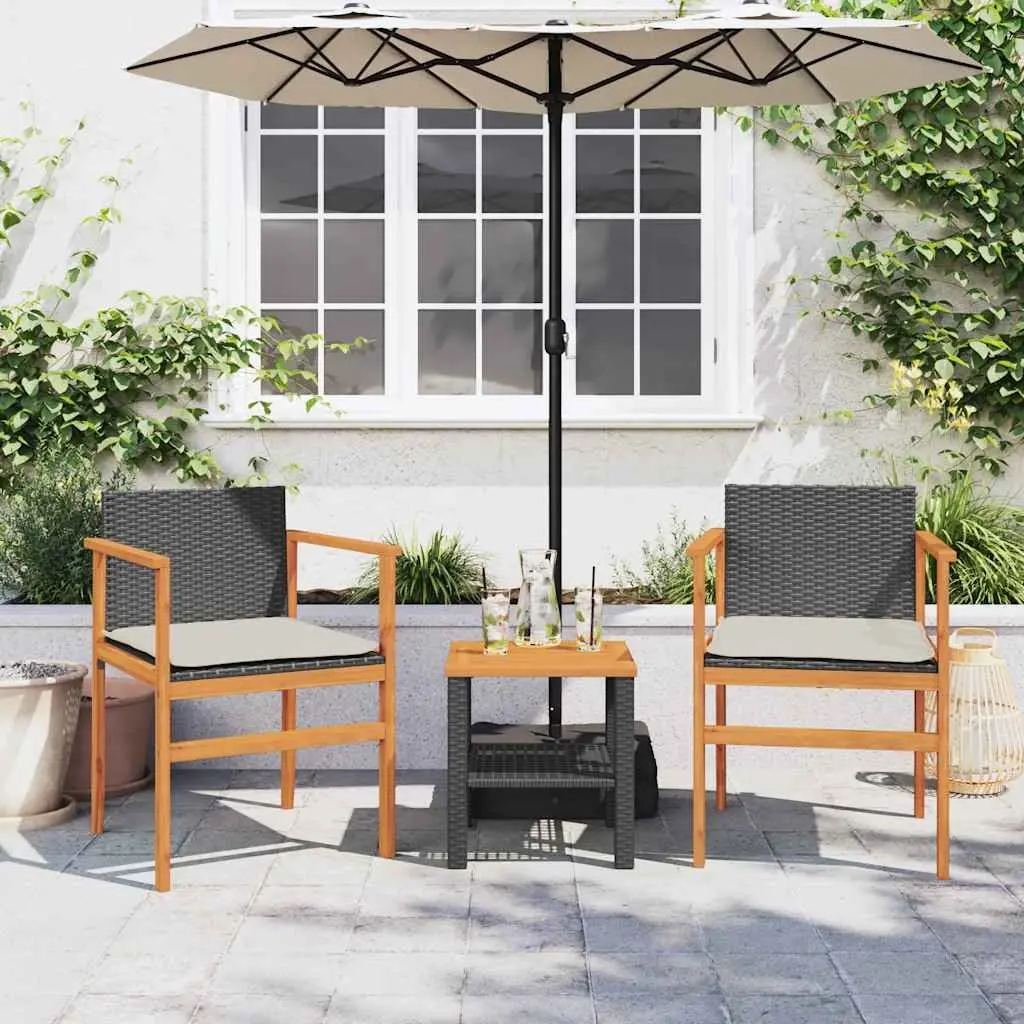 Outdoor Garden Chairs 2 pcs Black Poly Rattan Cushioned Seating Furniture Set