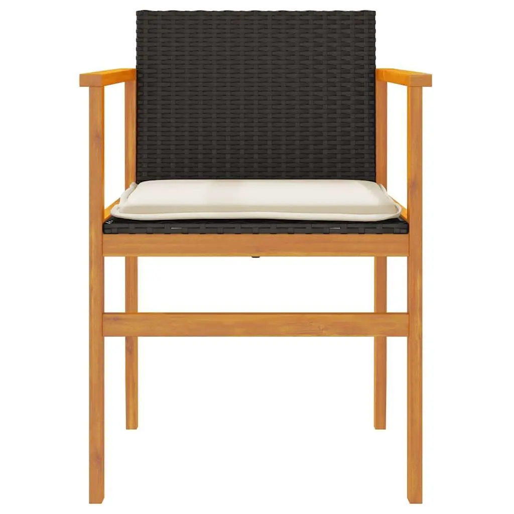 Outdoor Garden Chairs 2 pcs Black Poly Rattan Cushioned Seating Furniture Set