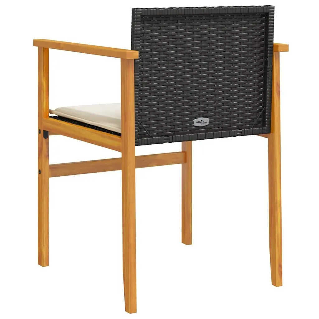Outdoor Garden Chairs 2 pcs Black Poly Rattan Cushioned Seating Furniture Set
