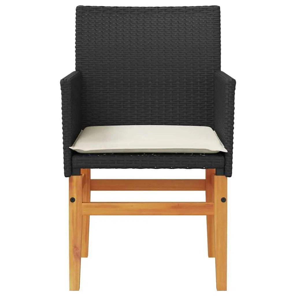 Garden Chairs with Cushions Black Poly Rattan Wood 2 Piece Set