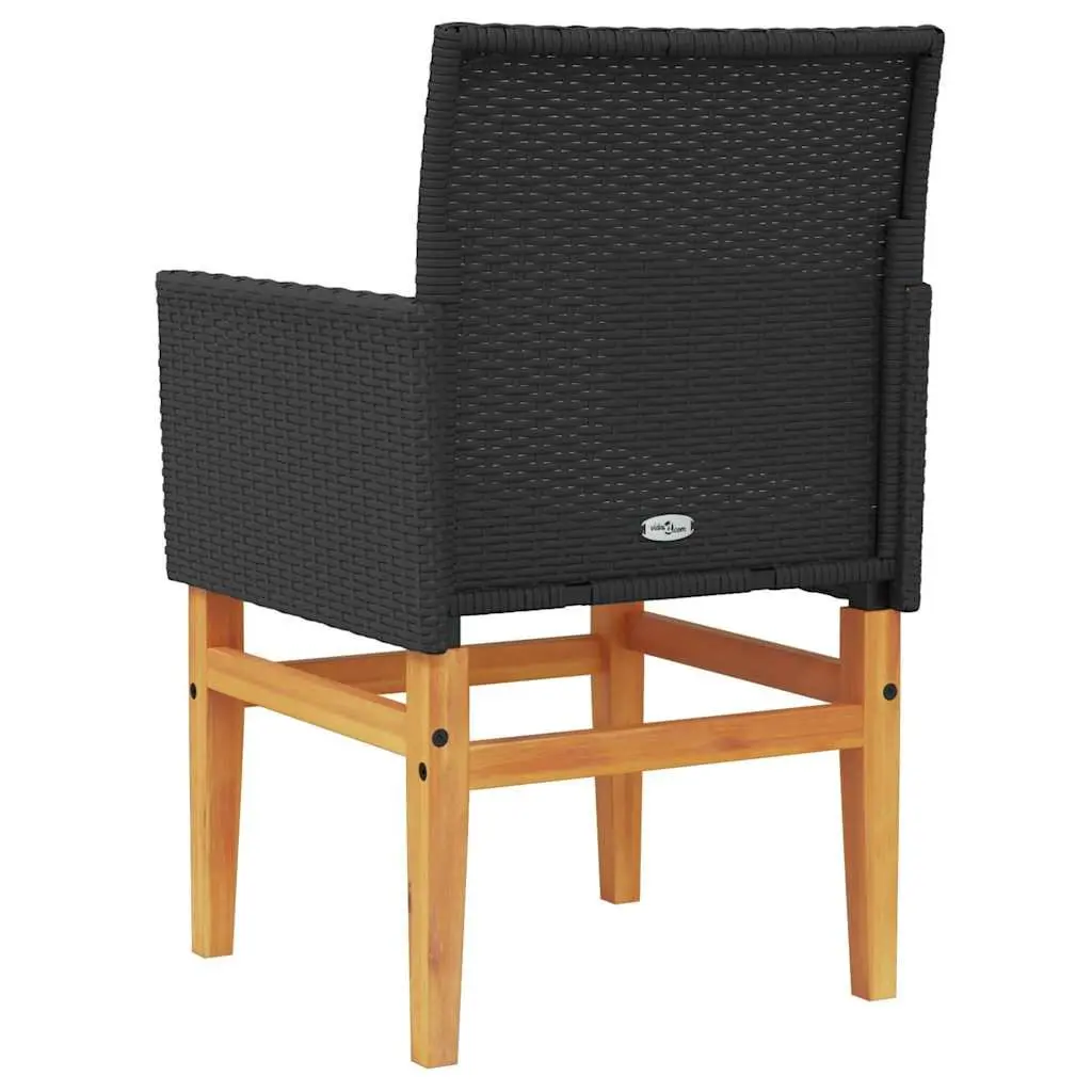 Garden Chairs with Cushions Black Poly Rattan Wood 2 Piece Set