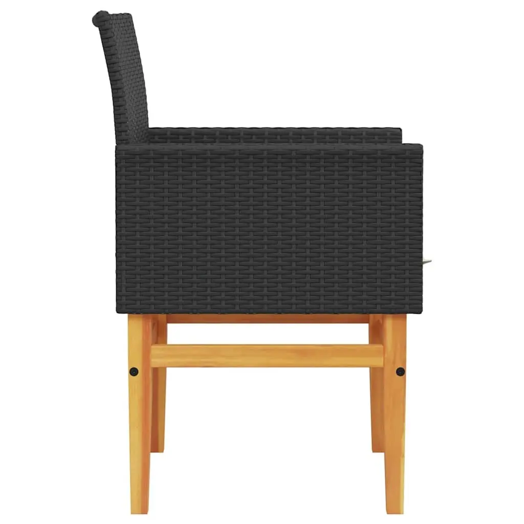 Garden Chairs with Cushions Black Poly Rattan Wood 2 Piece Set