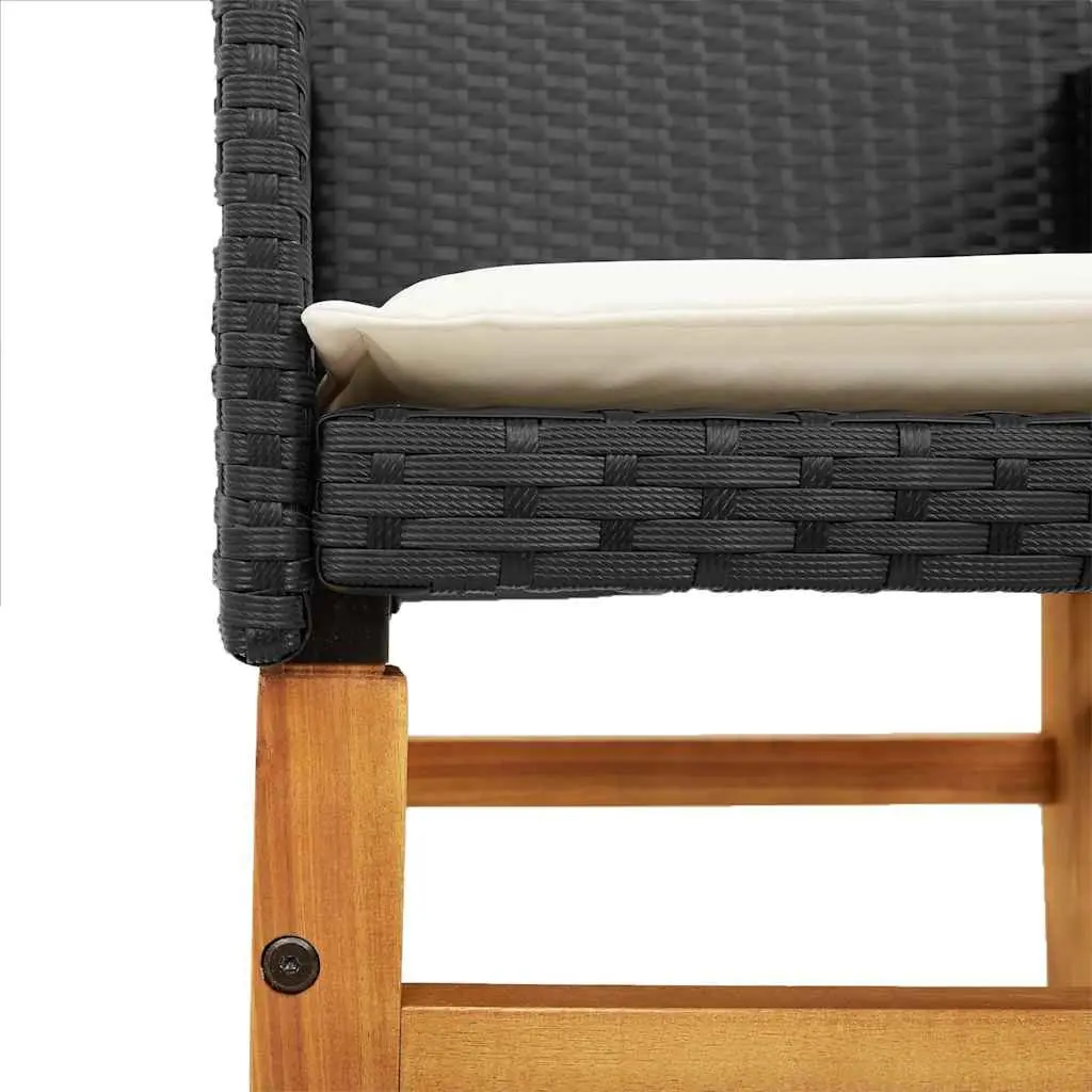 Garden Chairs with Cushions Black Poly Rattan Wood 2 Piece Set