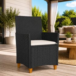 Outdoor Garden Chairs Set of 2 Black Poly Rattan Cushioned Seating Furniture