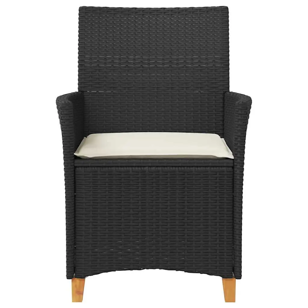 Outdoor Garden Chairs Cushioned Black PE Rattan Set of 2
