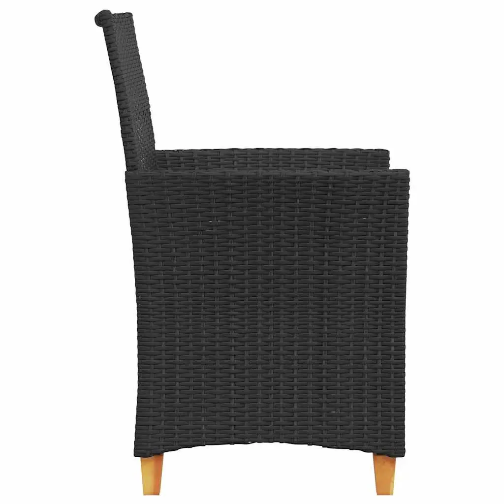 Outdoor Garden Chairs Cushioned Black PE Rattan Set of 2