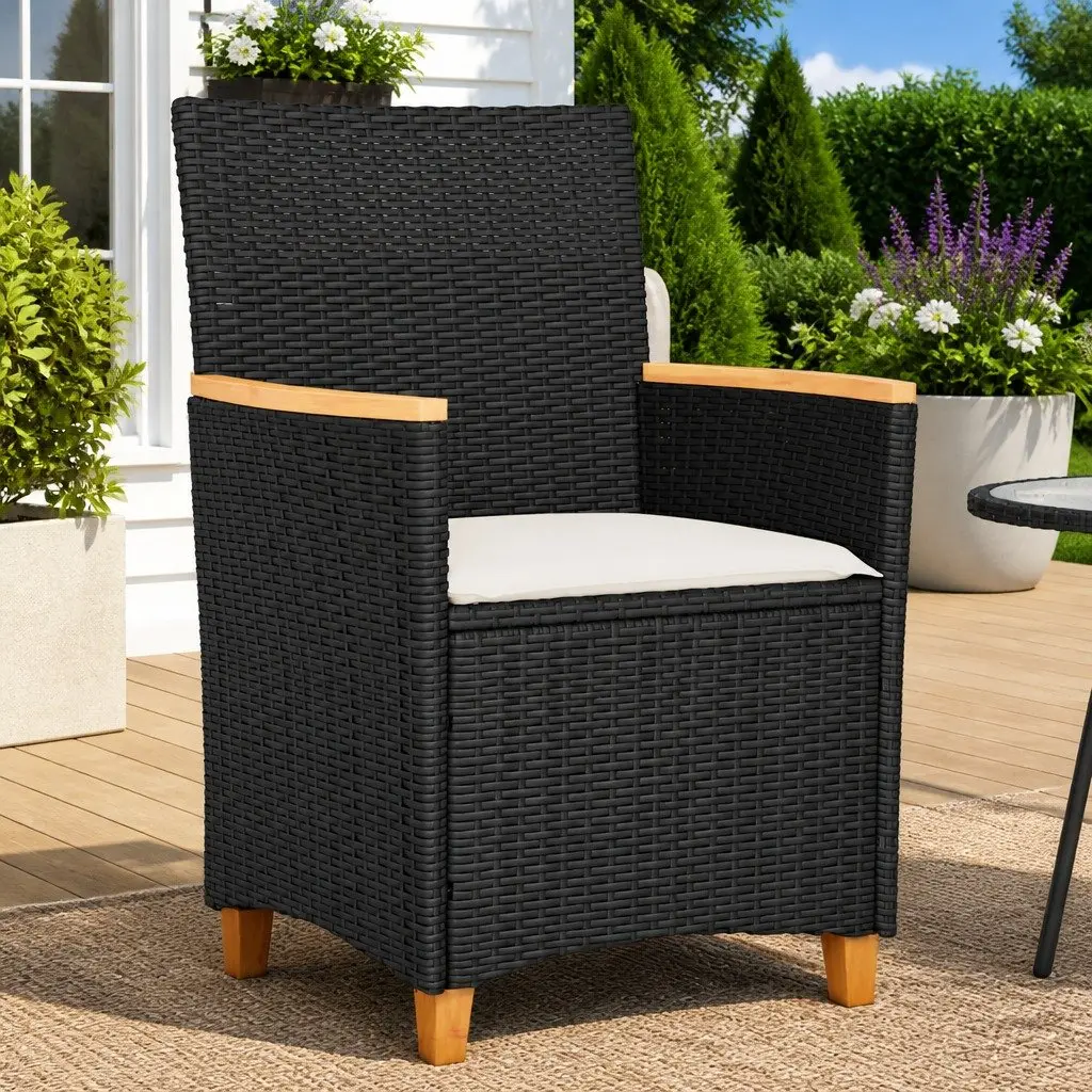 Outdoor Garden Chairs with Cushions Set of 2 Black Rattan Style Seating