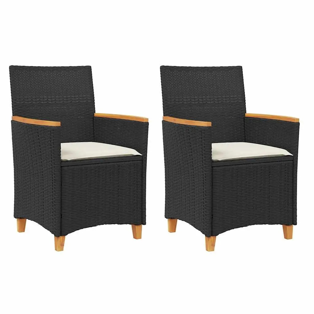 Outdoor Garden Chairs with Cushions Set of 2 Black Rattan Style Seating