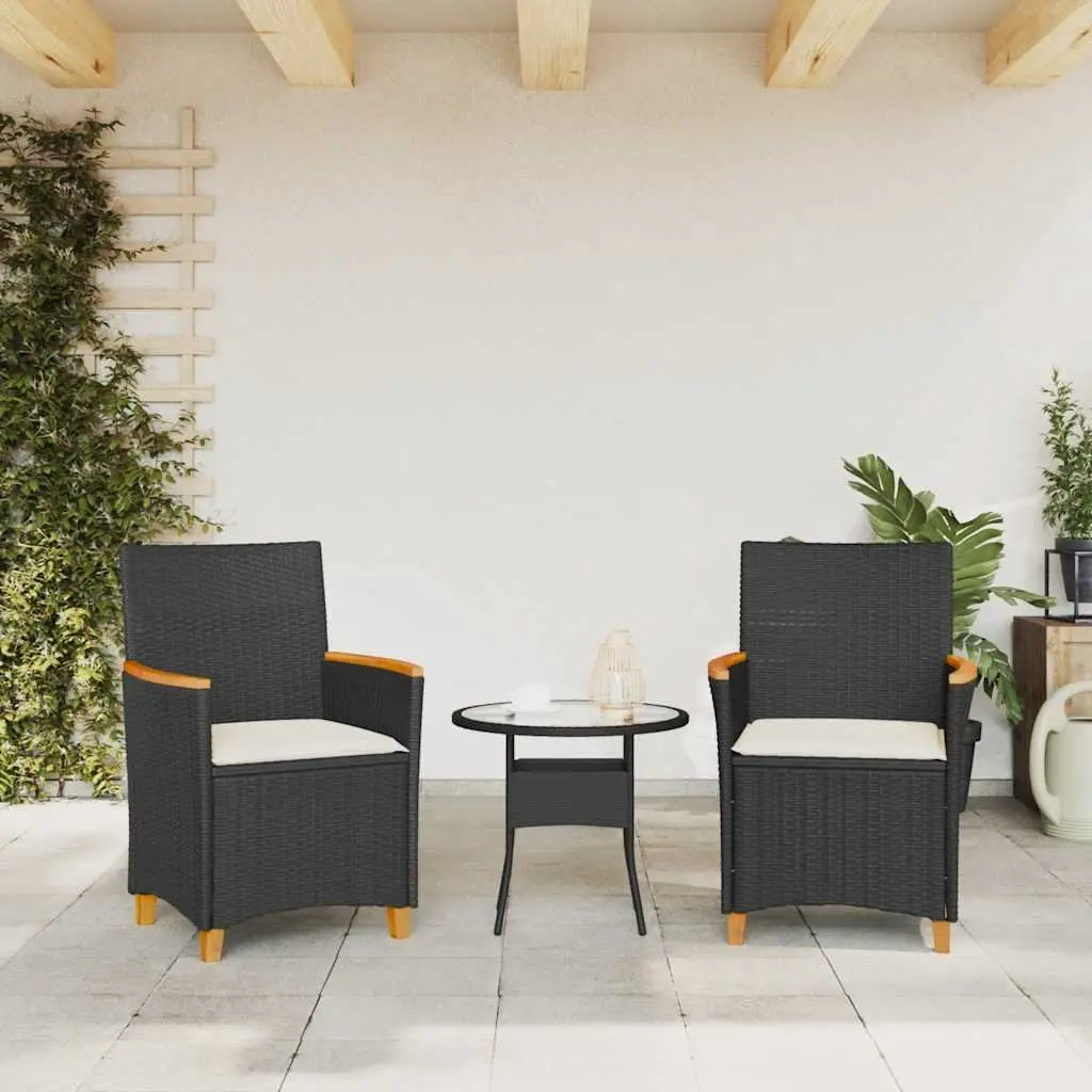 Outdoor Garden Chairs with Cushions Set of 2 Black Rattan Style Seating