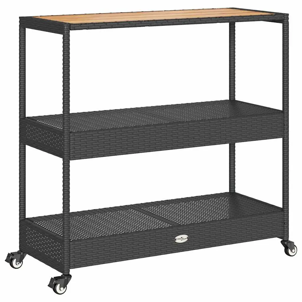 3-Tier Bar Cart Poly Rattan Wooden Top Storage Drinks Serving