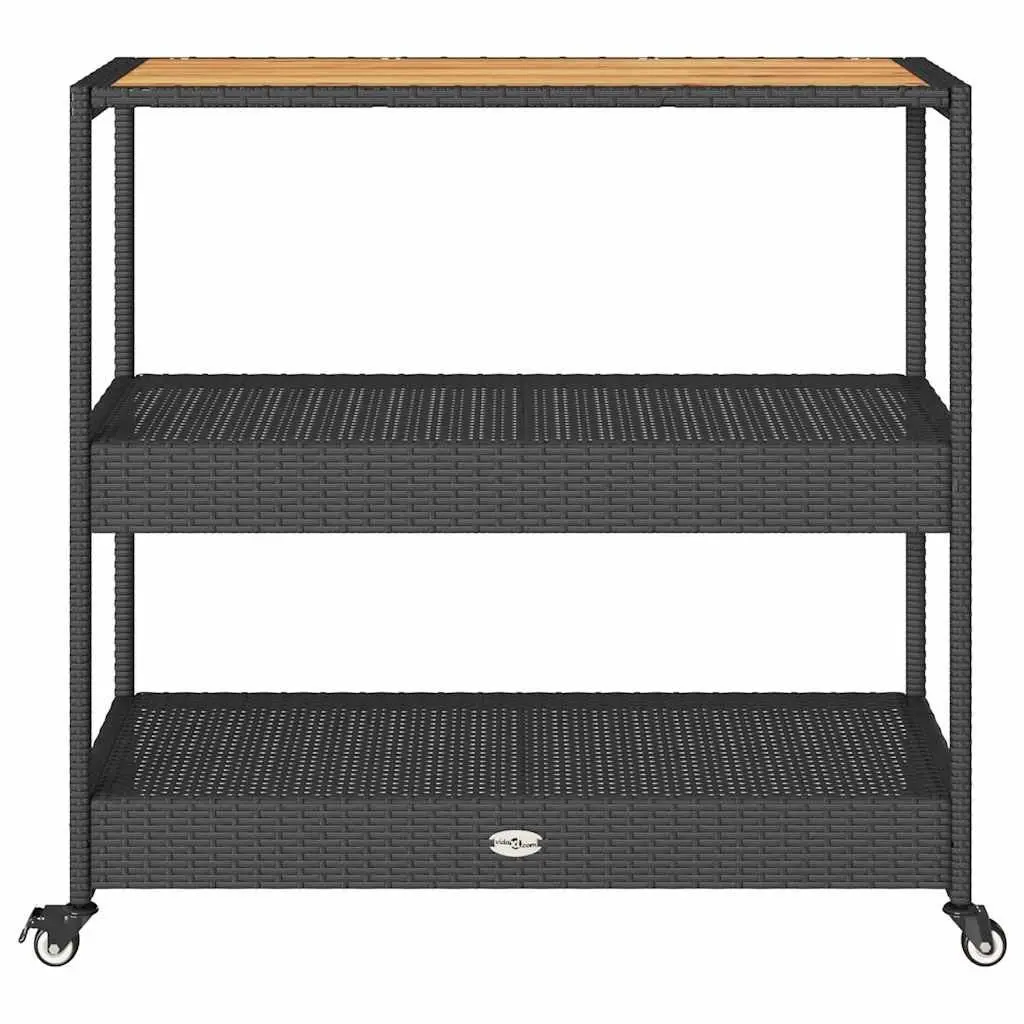 3-Tier Bar Cart Poly Rattan Wooden Top Storage Drinks Serving