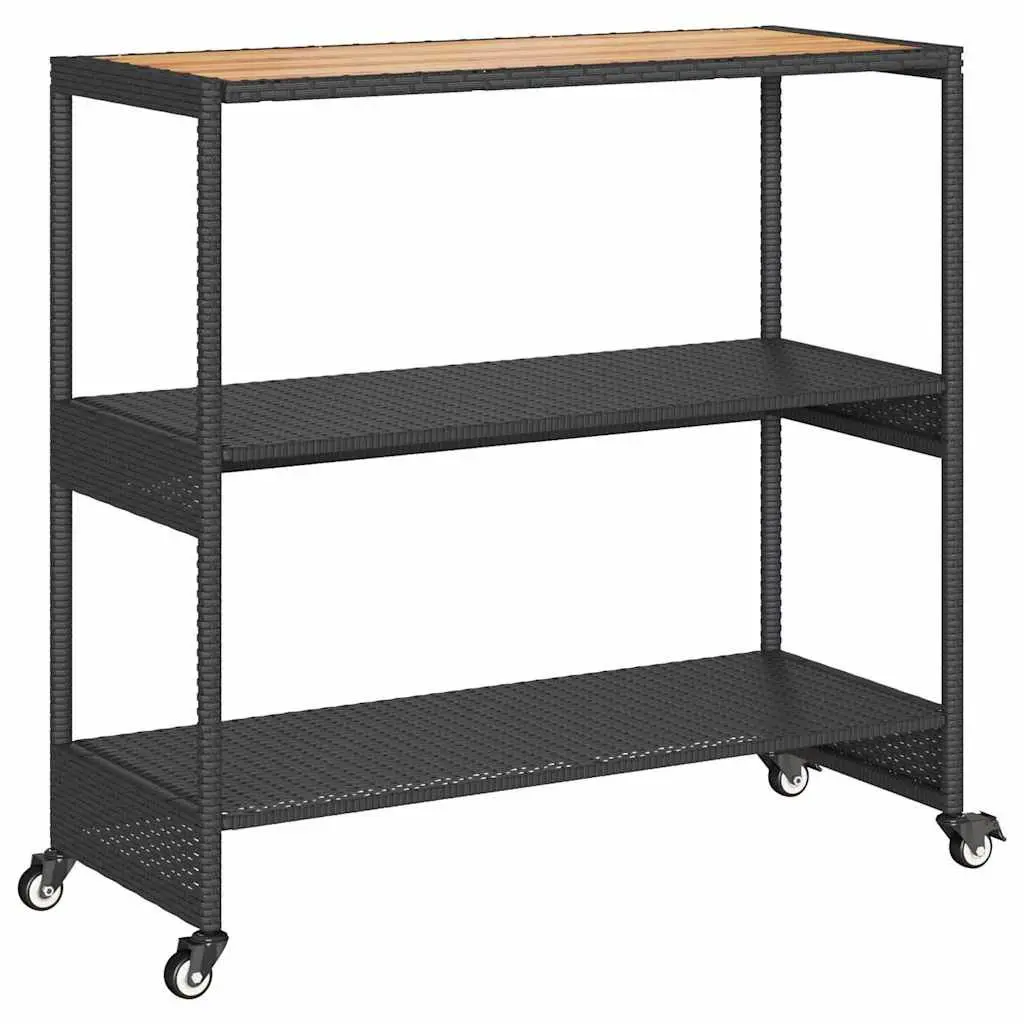 3-Tier Bar Cart Poly Rattan Wooden Top Storage Drinks Serving