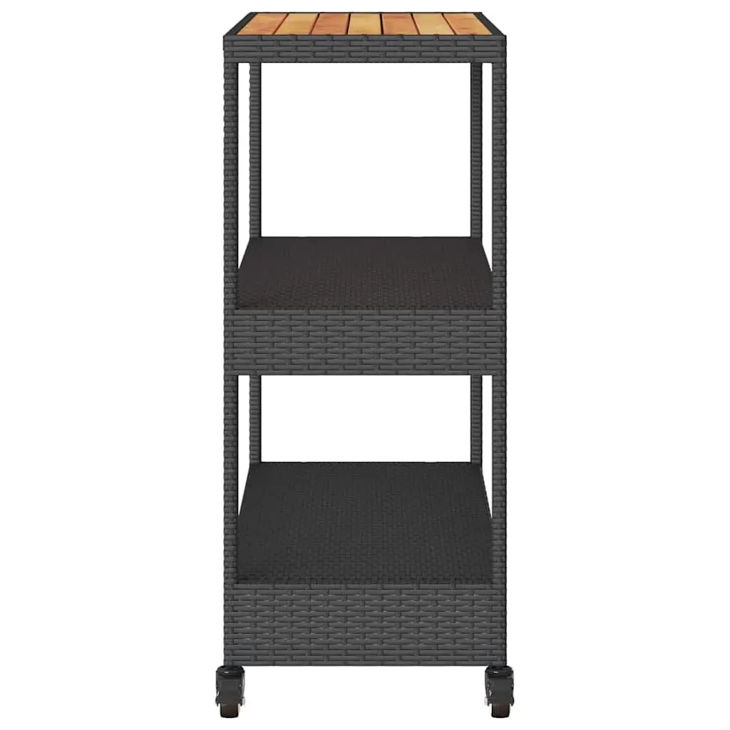 3-Tier Bar Cart Poly Rattan Wooden Top Storage Drinks Serving