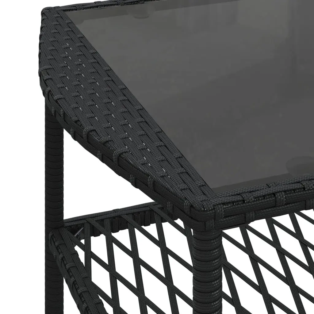 4 Piece Outdoor Garden Sofa Set Black Poly Rattan Lounge with Cushions and Tempered Glass Table Top