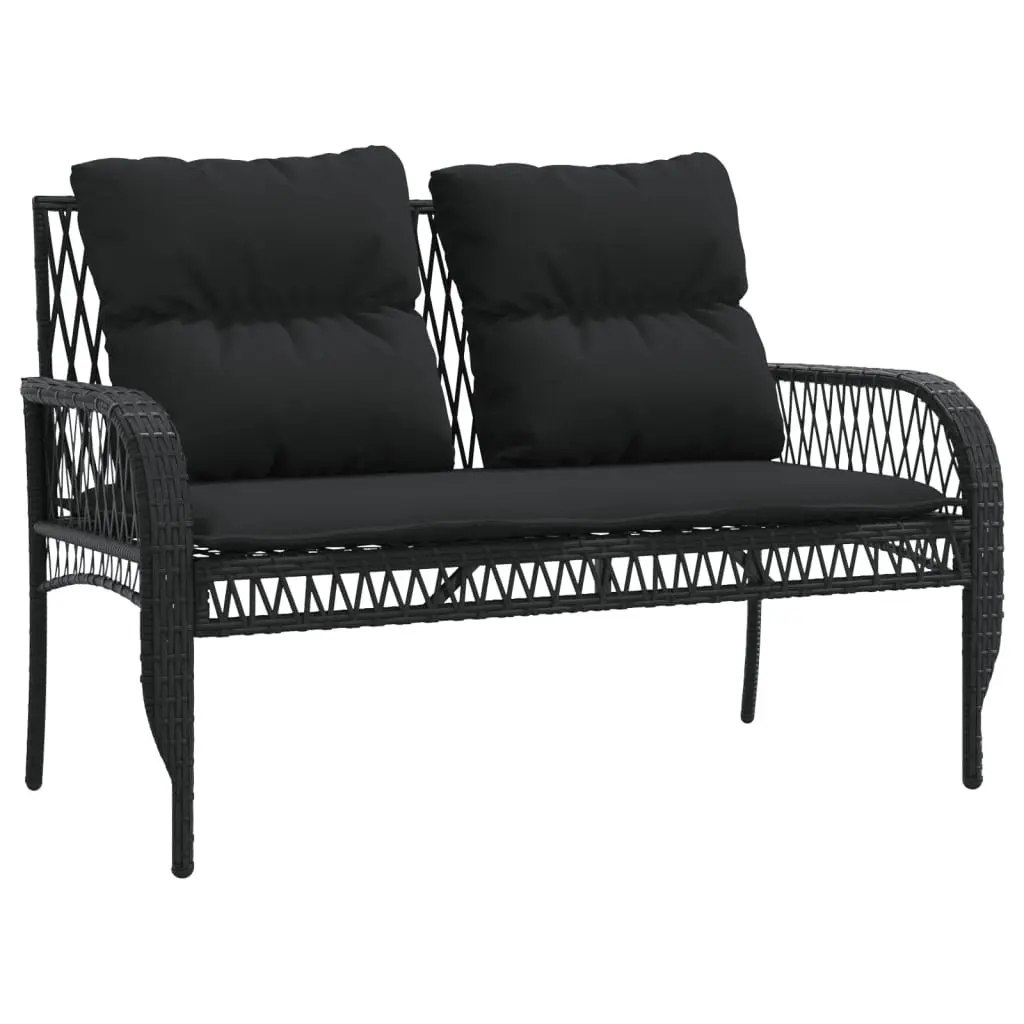 4 Piece Outdoor Garden Sofa Set Black Poly Rattan Lounge with Cushions and Tempered Glass Table Top