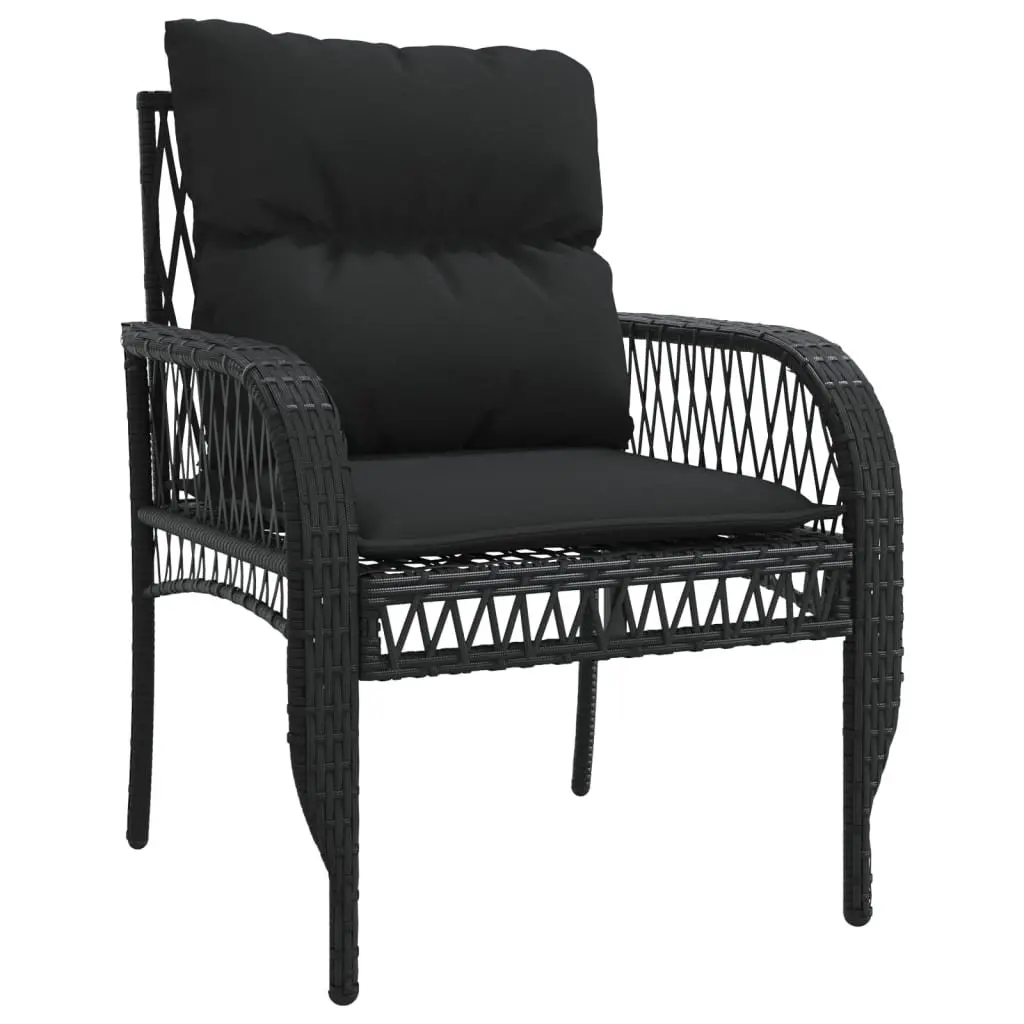 4 Piece Outdoor Garden Sofa Set Black Poly Rattan Lounge with Cushions and Tempered Glass Table Top