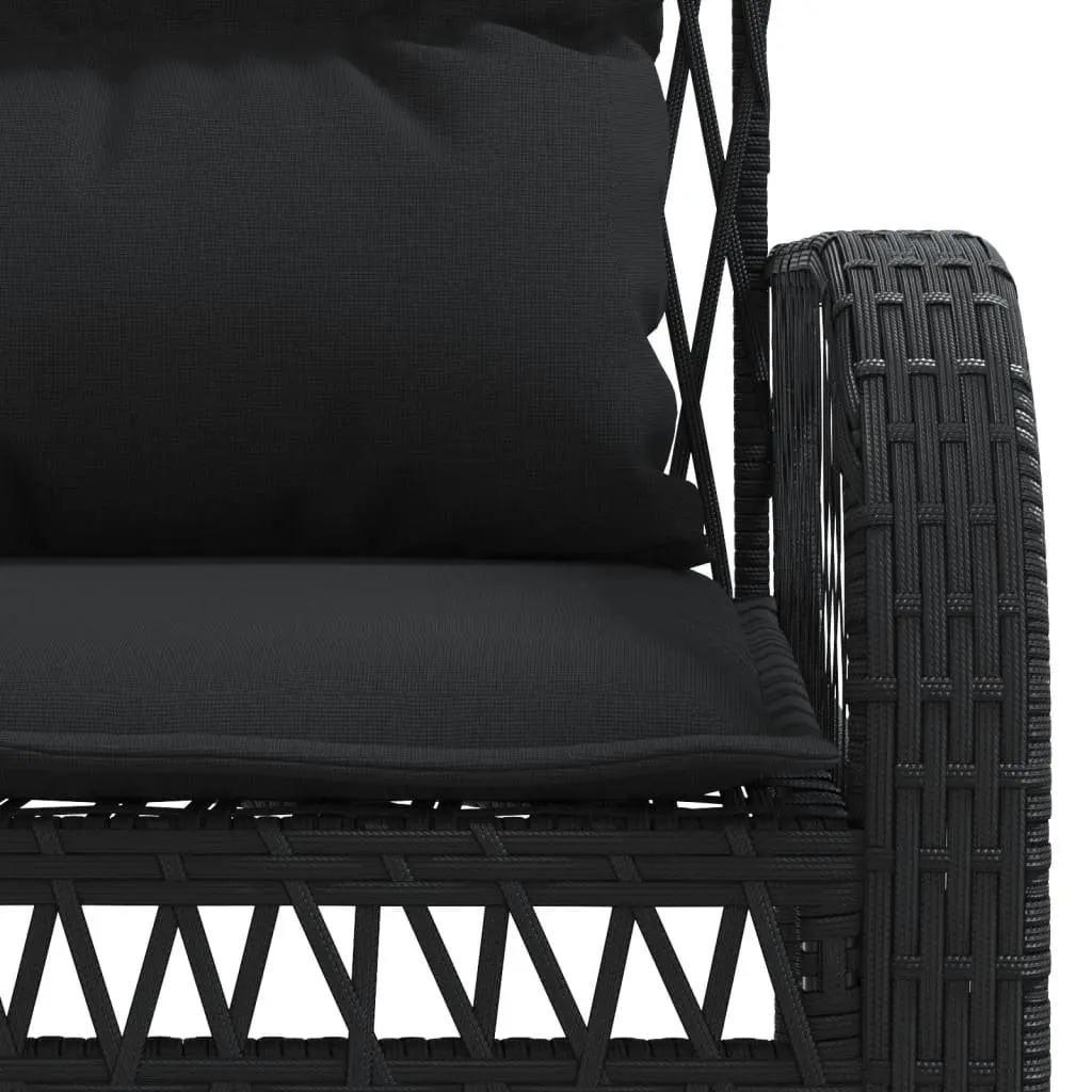 4 Piece Outdoor Garden Sofa Set Black Poly Rattan Lounge with Cushions and Tempered Glass Table Top