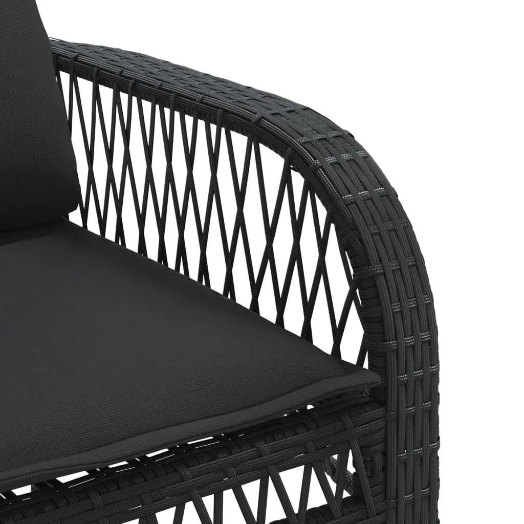 4 Piece Outdoor Garden Sofa Set Black Poly Rattan Lounge with Cushions and Tempered Glass Table Top