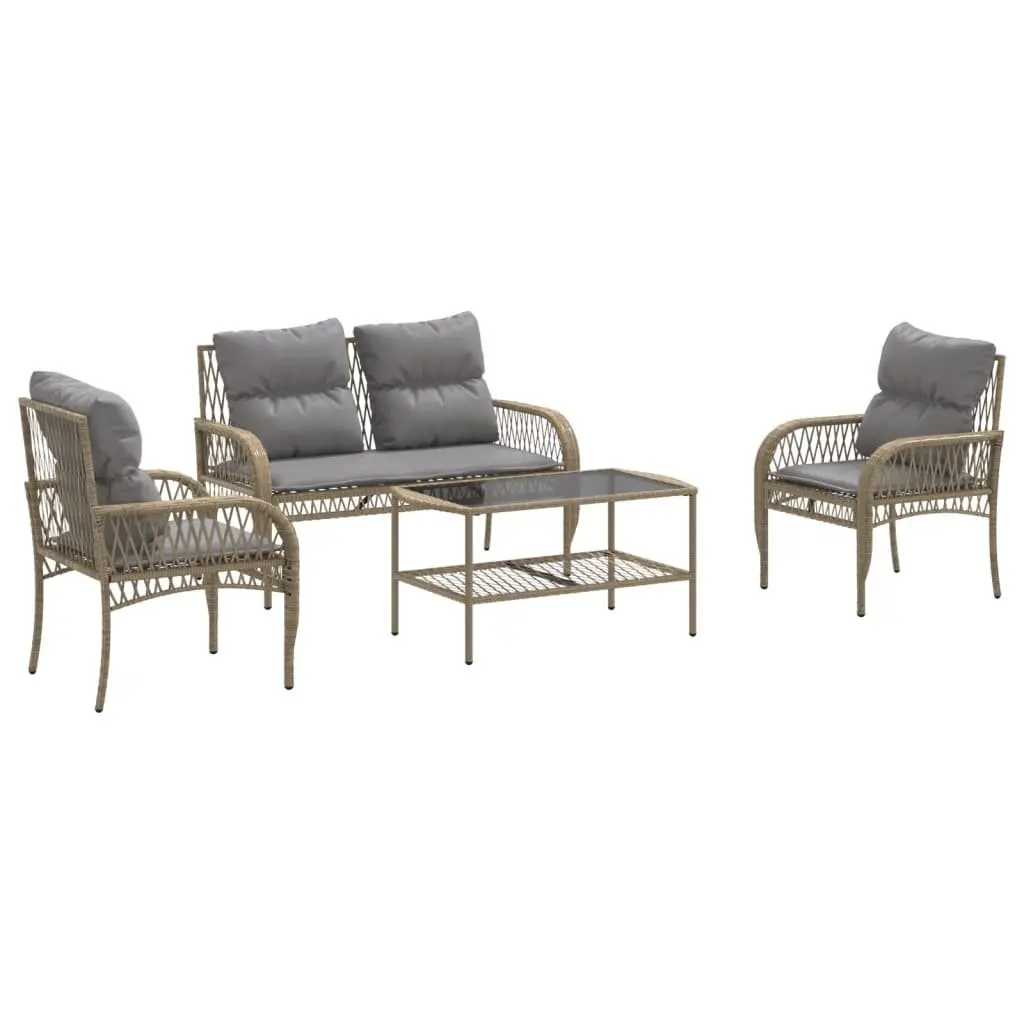 Outdoor Sofa Set 4 Piece Beige Weather Resistant Seating with Cushions