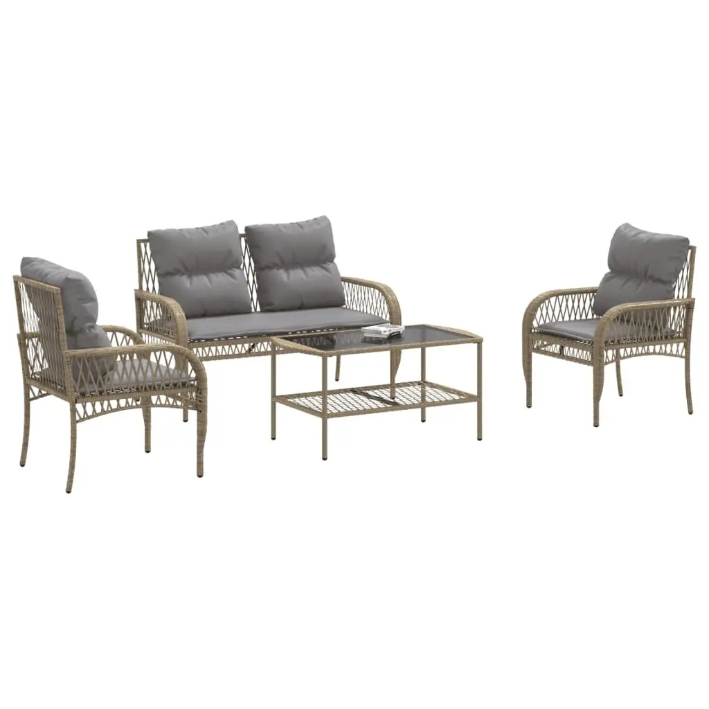 Outdoor Sofa Set 4 Piece Beige Weather Resistant Seating with Cushions