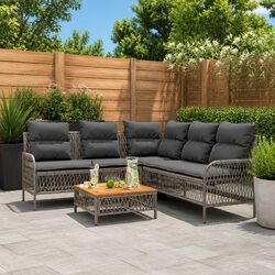Outdoor Garden Sofa Set 2 Piece Grey Poly Rattan with Cushions Patio Furniture