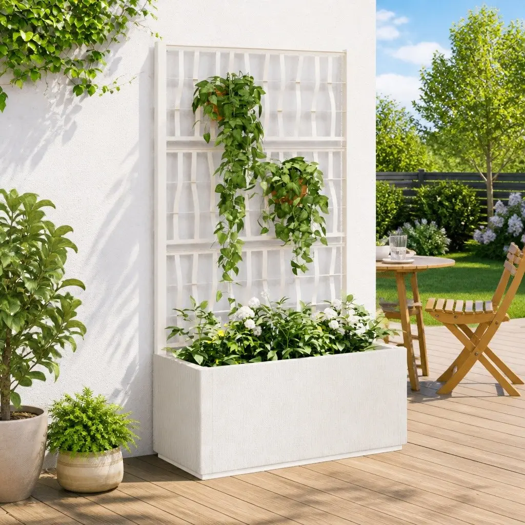 Garden Planter with Trellis White 80x36x140cm Climbing Plant Support Outdoor Pot