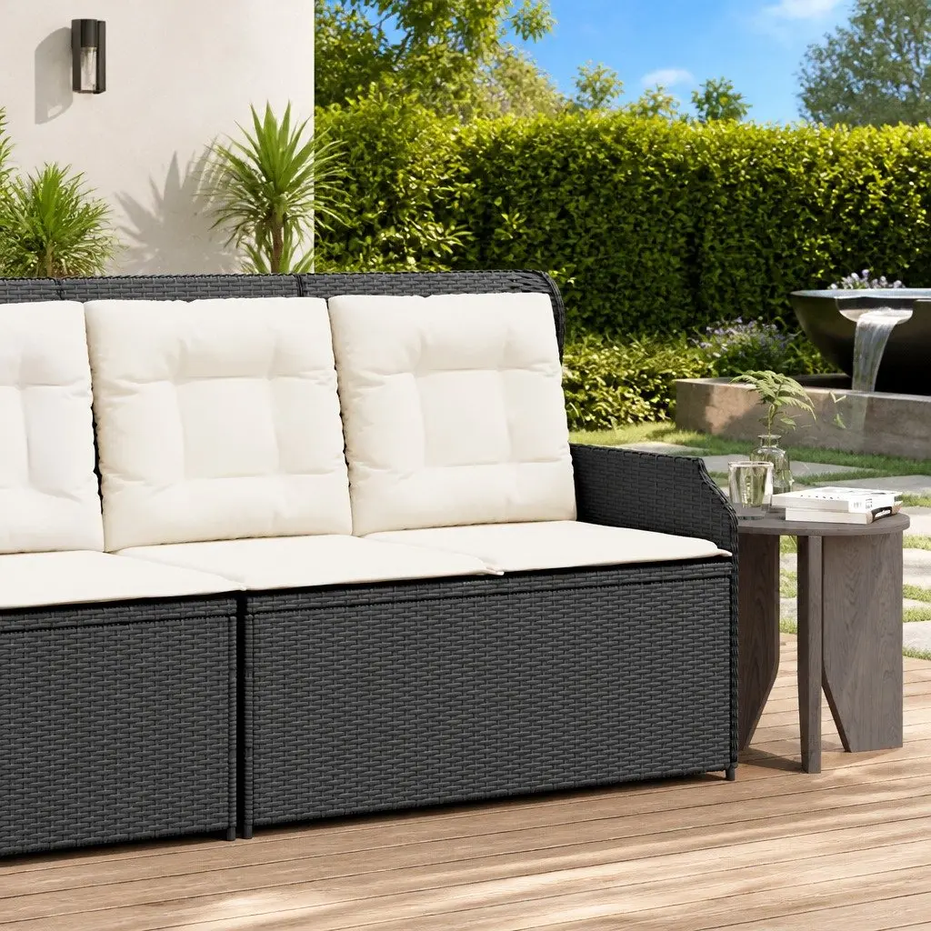 Outdoor Garden Bench Padded Cushions Adjustable Reclining Black